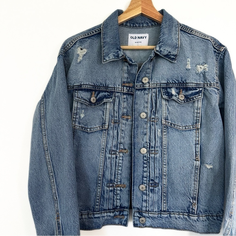 Old Navy Womens Medium Petite Denim Jean Trucker Jacket Cotton - Picture 2 of 4